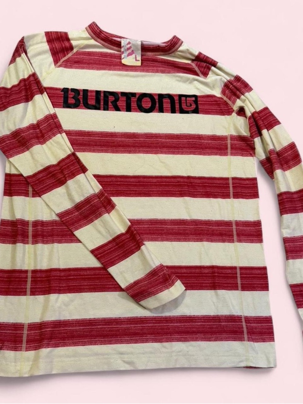 Burton Red & Cream Striped Long Sleeve Base Layer Shirt with Logo